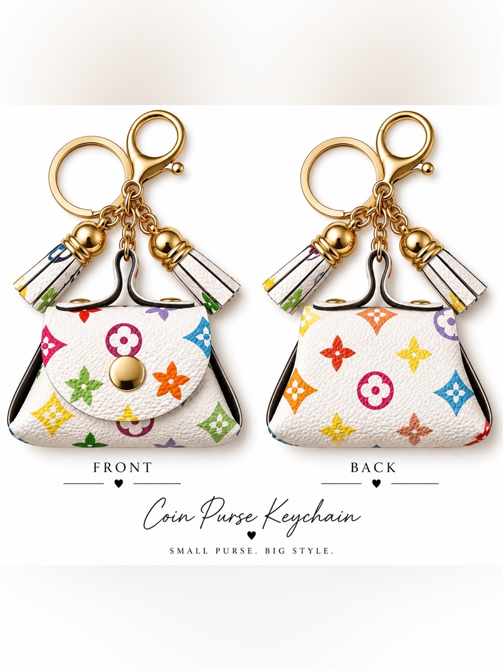 Luxury White Multicolor Monogram Coin Purse Keychain